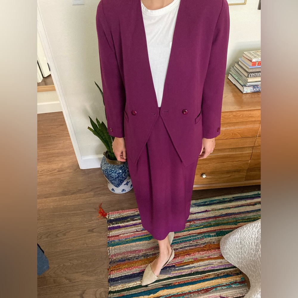 80s Weathervane Petites Vintage Plum Skirt Suit Blazer